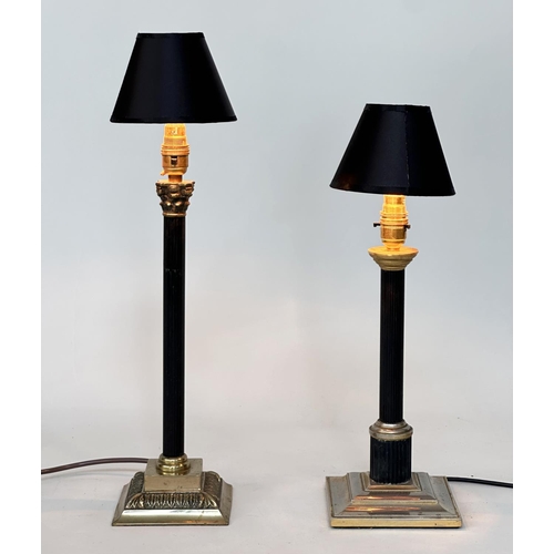 244 - COLUMN TABLE LAMPS, neo classical style black fluted column, Corinthian-capped and stepped base toge... 