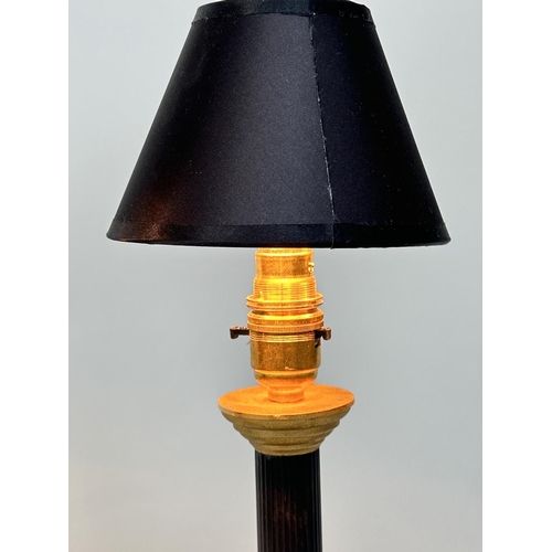 244 - COLUMN TABLE LAMPS, neo classical style black fluted column, Corinthian-capped and stepped base toge... 