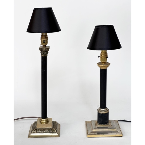 244 - COLUMN TABLE LAMPS, neo classical style black fluted column, Corinthian-capped and stepped base toge... 