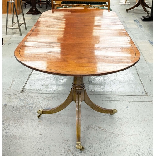 246 - TWIN PEDESTAL DINING TABLE, early 20th century Georgian style mahogany with elliptical ends and two ... 