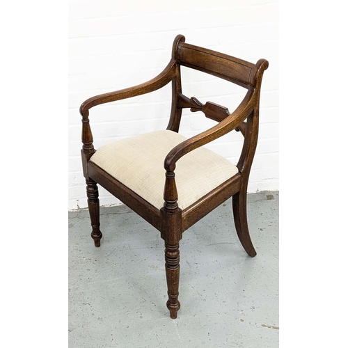 247 - DINING CHAIRS, a set of six George IV mahogany, including two armchairs with taupe drop in seats and... 