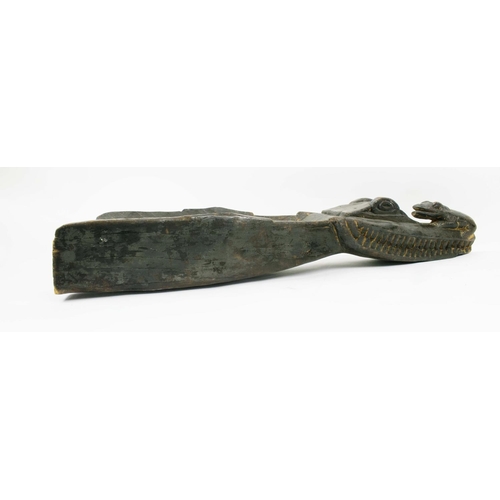 25 - PROW OF DUGOUT CANOE, from Papua New Guinea Sepik River, crocodile and frog carving along with two A... 