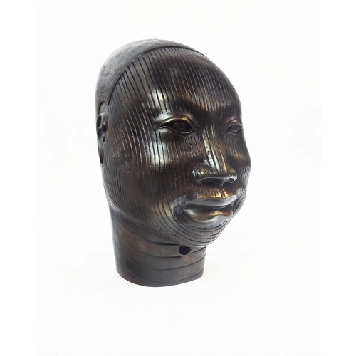 26 - BENIN BRONZE QUEENS HEAD, 35cm H.