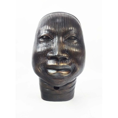 26 - BENIN BRONZE QUEENS HEAD, 35cm H.