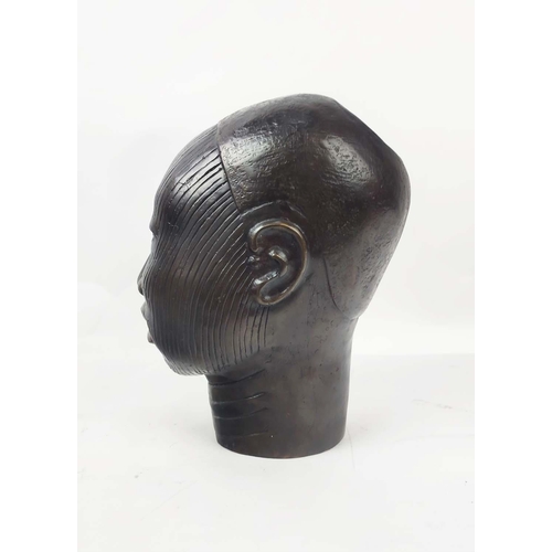 26 - BENIN BRONZE QUEENS HEAD, 35cm H.