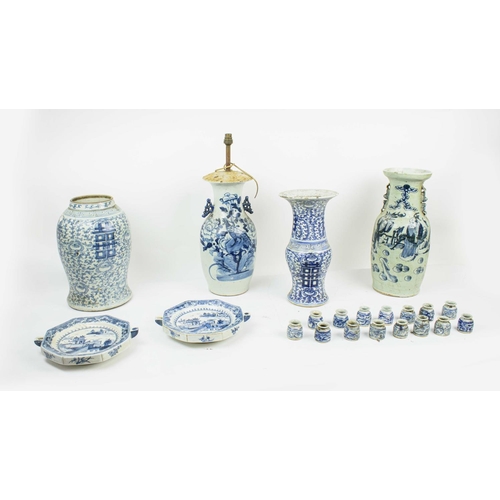 30 - CHINESE EXPORT PORCELAIN PLATE WARMERS, a pair, a collection of fifteen ink pots, baluster vase,  GU... 