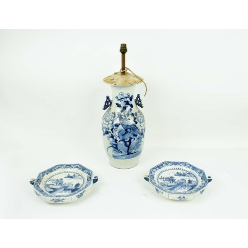 30 - CHINESE EXPORT PORCELAIN PLATE WARMERS, a pair, a collection of fifteen ink pots, baluster vase,  GU... 