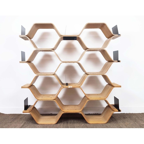 306 - OPEN BOOKCASE, honeycomb design, 137cm x 32cm x 148.5cm approx.