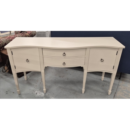 411 - SIDEBOARD, 152.5cm x 43.5cm x 81.5cm, grey painted, two cabinet compartments, flanking two central d... 