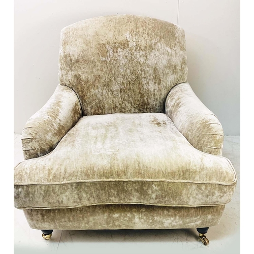 417 - ARMCHAIR, Howard style, with neutral velvet upholstery, 91cm H x 90cm W x 74cm D