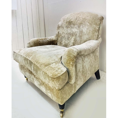 417 - ARMCHAIR, Howard style, with neutral velvet upholstery, 91cm H x 90cm W x 74cm D