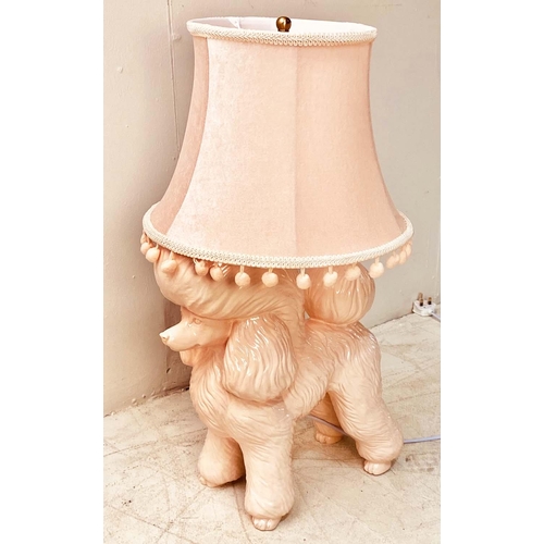 420 - POODLE TABLE LAMP, pink glazed ceramic, 75cm H x 42cm W x 37cm D.