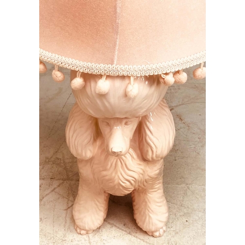 420 - POODLE TABLE LAMP, pink glazed ceramic, 75cm H x 42cm W x 37cm D.