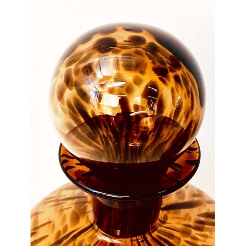 428 - DECANTERS, a pair, Murano style tortoise shell glass, 40cm H x 20cm W x 20cm D. (2)