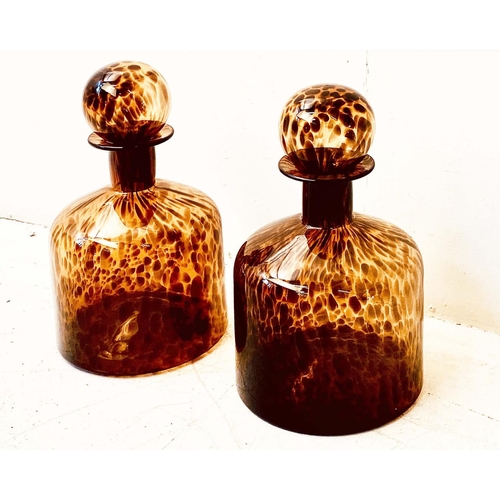 428 - DECANTERS, a pair, Murano style tortoise shell glass, 40cm H x 20cm W x 20cm D. (2)