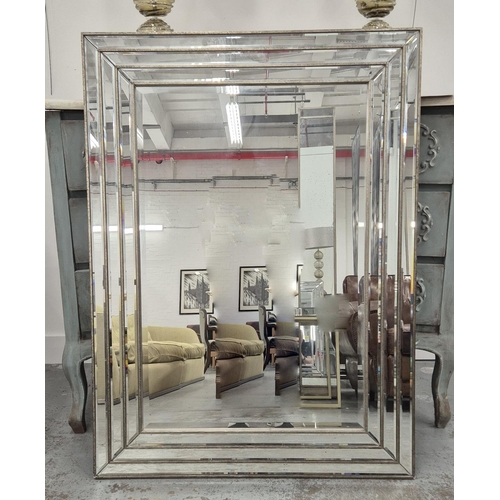 433 - WALL MIRROR, Art Deco style, stepped frame, 116.5cm x 86.5cm approx.