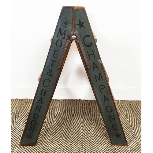 438 - STEP LADDER, vintage style with champagne label painted detail, 82cm H x 43cm x 68cm.