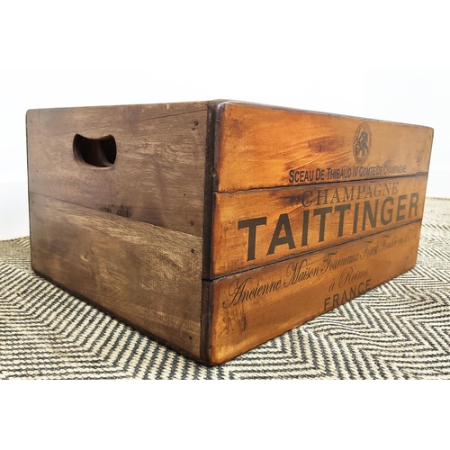 439 - BOXES, wooden, a graduated set of four, with Champagne label detail, largest 25cm H x 55cm x 40cm. (... 