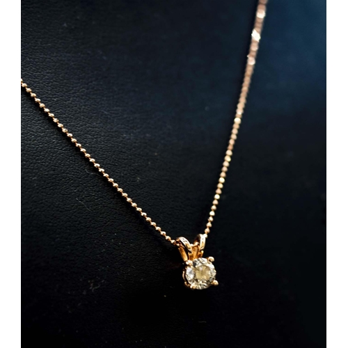 44 - A CERTIFICATED 18CT ROSE GOLD 4-CLAW SET SOLITAIRE DIAMOND PENDANT on a rose gold coated silver chai... 