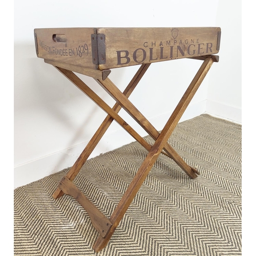 440 - BUTLERS TRAY TABLE, with vintage style champagne label detail, 77cm H x 65cm x 44cm.