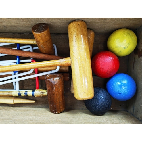 441 - BOXED CROQUET SET, oak box, 23cm H x 122cm x 32cm.