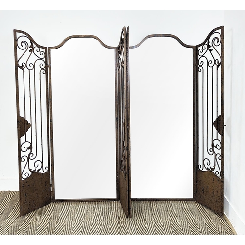 442 - ARCHITECTURAL WALL MIRRORS, a pair, metal garden gate frames, 151cm H x 60cm W. (2)