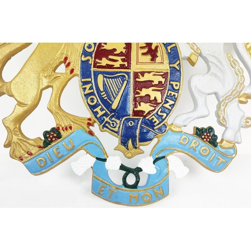 447 - COAT OF ARMS, reproduction, painted metal, 55cm H x 51cm.