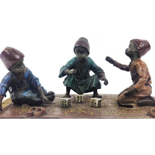 449 - ORIENTALIST STYLE FIGURAL GROUP SCULPTURE, painted metal, 9cm H x 20cm x 14cm.