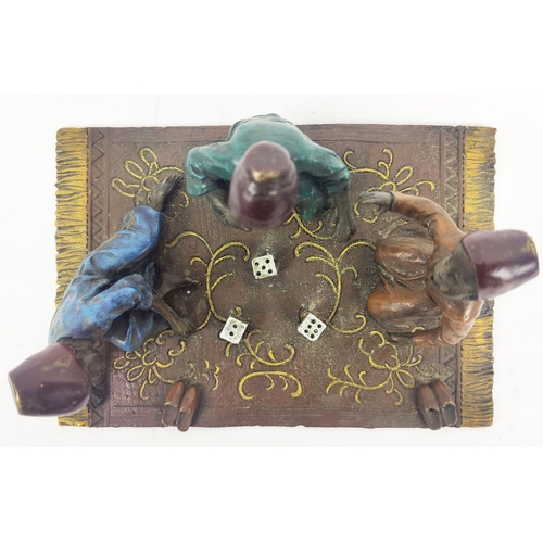 449 - ORIENTALIST STYLE FIGURAL GROUP SCULPTURE, painted metal, 9cm H x 20cm x 14cm.