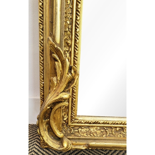 458 - OVERMANTEL MIRROR, bevelled plate within ornate gilt frame with cherub crest, 158cm H x 88cm.