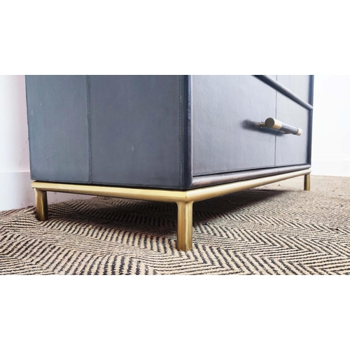 460 - CHEST, leathered and gilt metal with three long drawers, 87cm H x 100cm x 46cm.