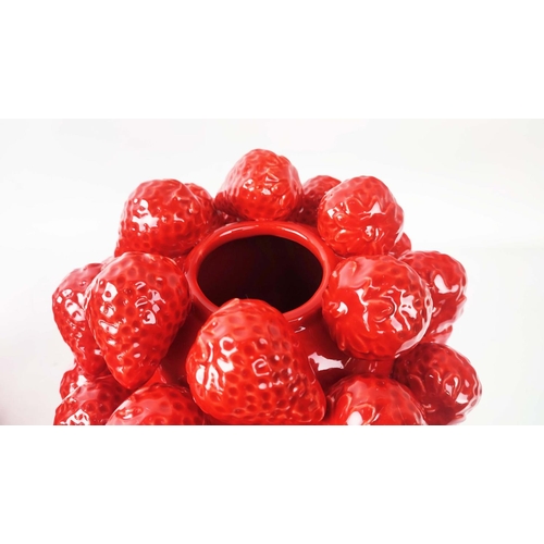 461 - STRAWBERRY VASES, a pair, red glazed ceramic, 29cm H x 24cm. (2)