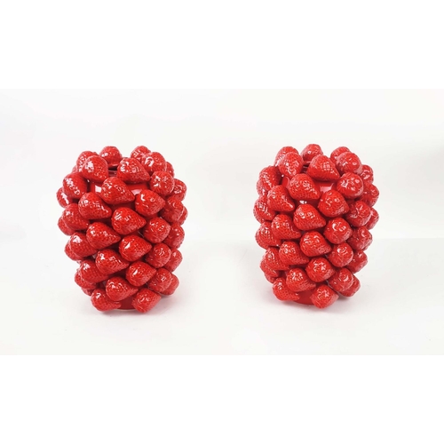 461 - STRAWBERRY VASES, a pair, red glazed ceramic, 29cm H x 24cm. (2)