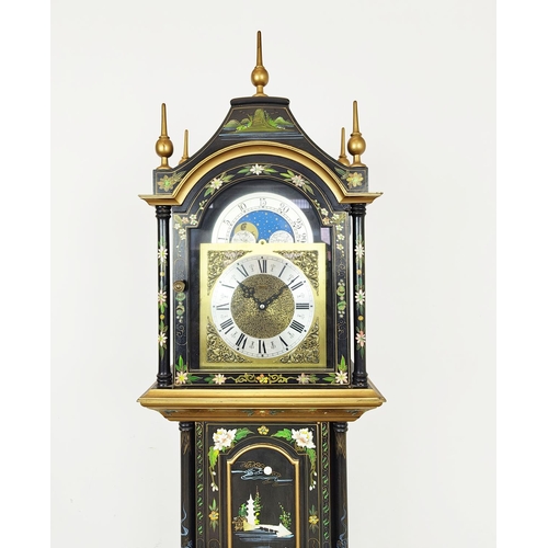 462 - LONGCASE CLOCK, Chinoiserie style painted decoration, 198cm H x 46cm x 26cm.