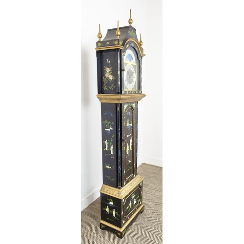 462 - LONGCASE CLOCK, Chinoiserie style painted decoration, 198cm H x 46cm x 26cm.