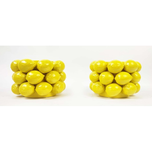 463 - LEMON VASES, a pair, yellow glazed ceramic, 18cm H x 26cm. (2)