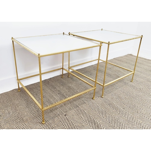 467 - SIDE TABLES, a pair, gilt metal frames and mirrored tops, each 51cm x 51cm x 52cm H. (2)