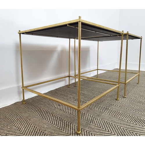 467 - SIDE TABLES, a pair, gilt metal frames and mirrored tops, each 51cm x 51cm x 52cm H. (2)