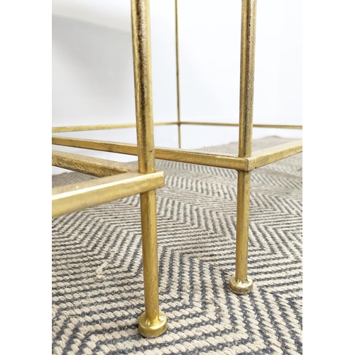 467 - SIDE TABLES, a pair, gilt metal frames and mirrored tops, each 51cm x 51cm x 52cm H. (2)