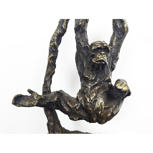 475 - CONTEMPORARY SCHOOL MONKEY SCULPTURE, bronze on marble base, 47cm H.