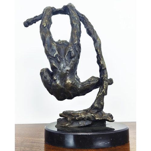 475 - CONTEMPORARY SCHOOL MONKEY SCULPTURE, bronze on marble base, 47cm H.