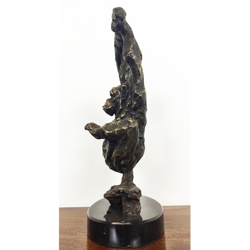 475 - CONTEMPORARY SCHOOL MONKEY SCULPTURE, bronze on marble base, 47cm H.