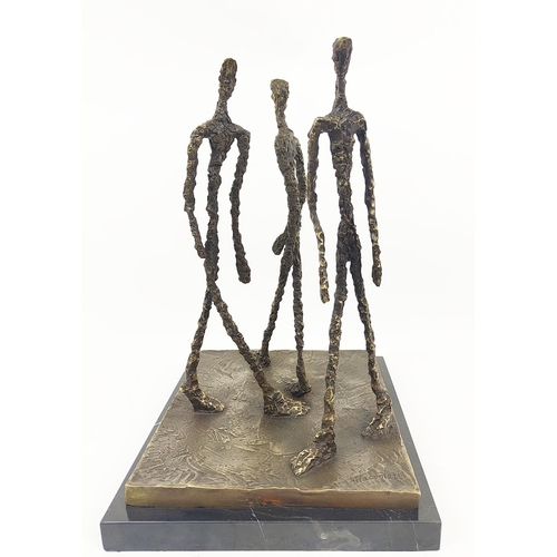 479 - CONTEMPORARY SCHOOL FIGURAL GROUP SCULPTURE, in bronze, 43cm H x 33cm x 29cm.