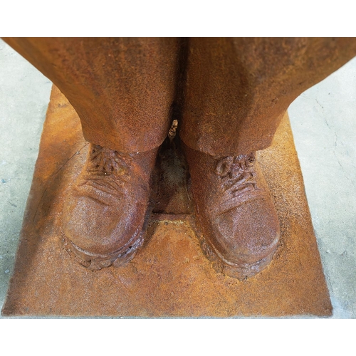 486 - TWEEDLEDEE AND TWEEDLEDUM GARDEN SCULPTURES, two, cast iron in an oxidised finish, 108cm H x 50cm x ... 