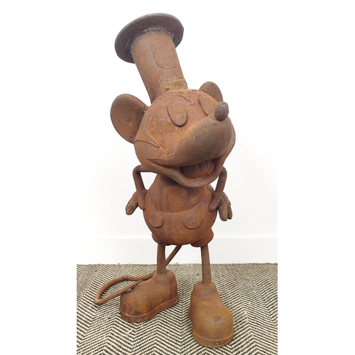 487 - MICKEY MOUSE GARDEN SCULPTURE, cast iron in an oxidised finish, 86cm H x 35cm x 68cm.