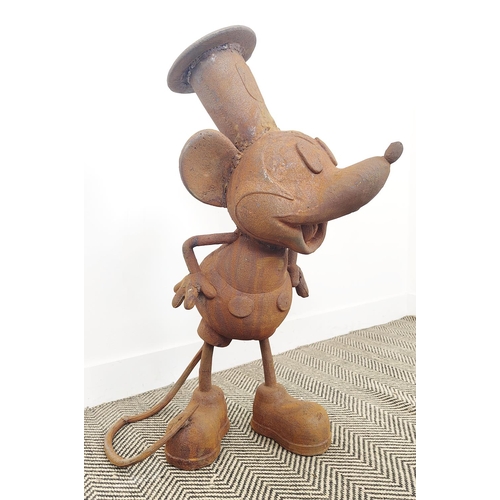 487 - MICKEY MOUSE GARDEN SCULPTURE, cast iron in an oxidised finish, 86cm H x 35cm x 68cm.