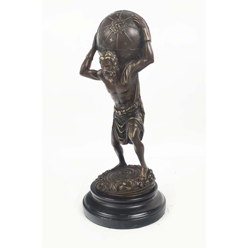 489 - CONTEMPORARY SCHOOL ATLAS MAN SCULPTURE, bronze, 38cm H.