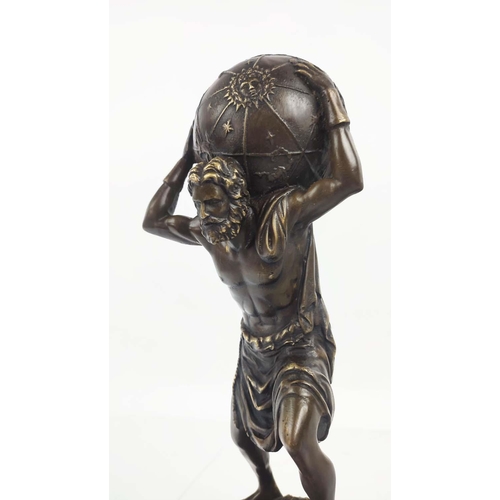 489 - CONTEMPORARY SCHOOL ATLAS MAN SCULPTURE, bronze, 38cm H.