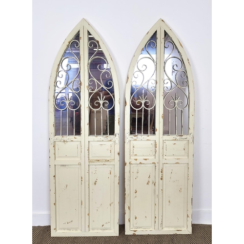 490 - WALL MIRRORS, Gothic style white painted arched frames, 180cm H x 57cm. 82)