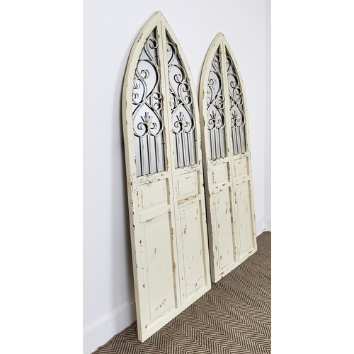 490 - WALL MIRRORS, Gothic style white painted arched frames, 180cm H x 57cm. 82)